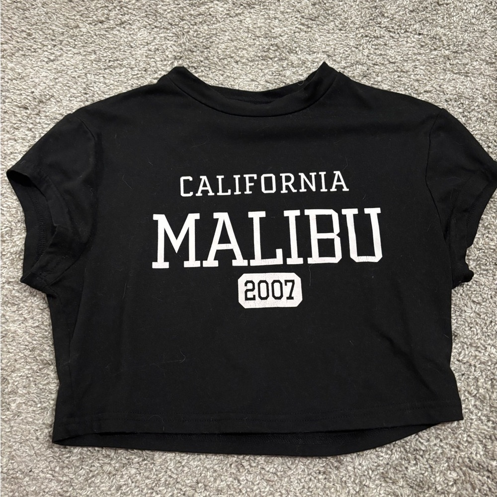 SHEIN Black California Malibu Graphic Crop Top